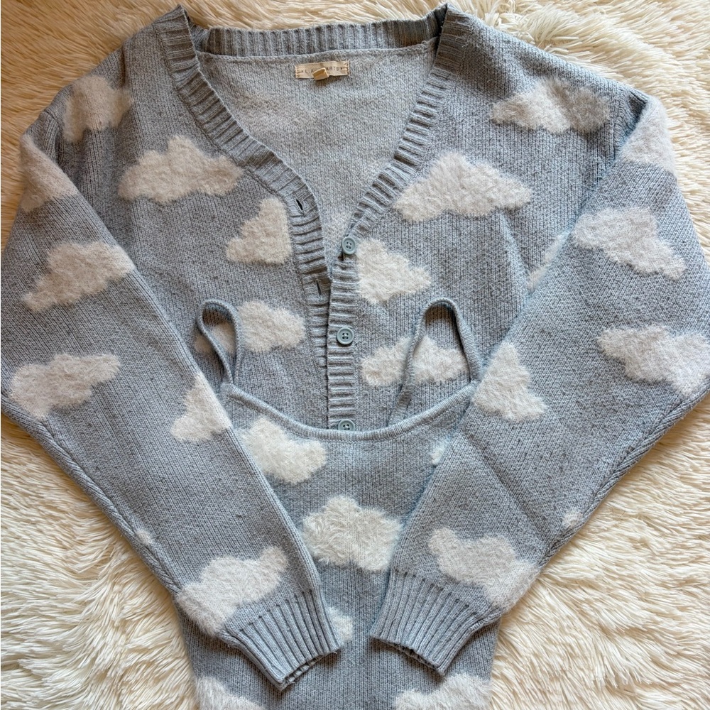 LA Hearts Cloud-Patterned Thick Knit Cardigan & Cami Tank Set Size Small